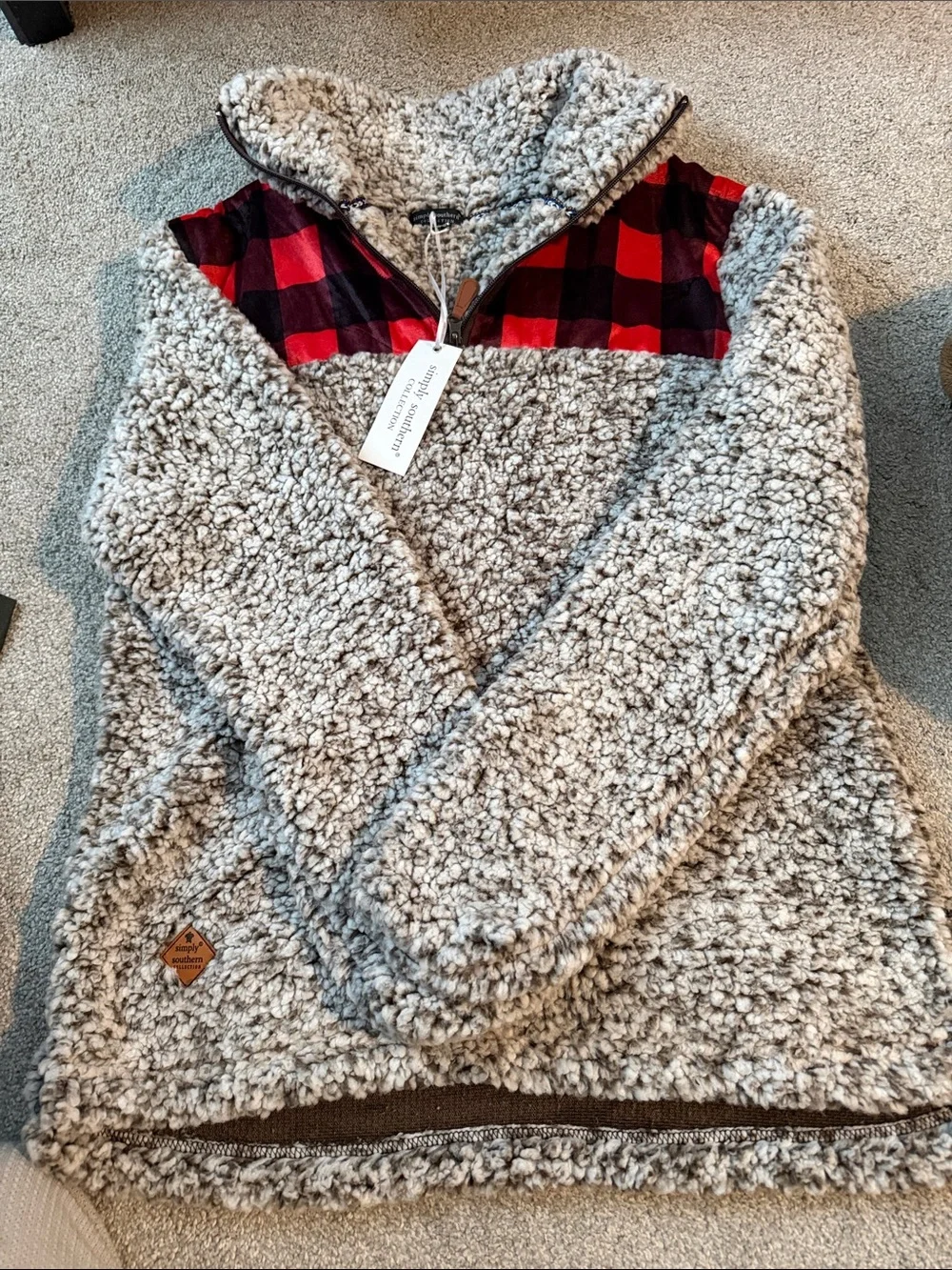 Simply Southern Plush Sherpa Pullover in Light Gray